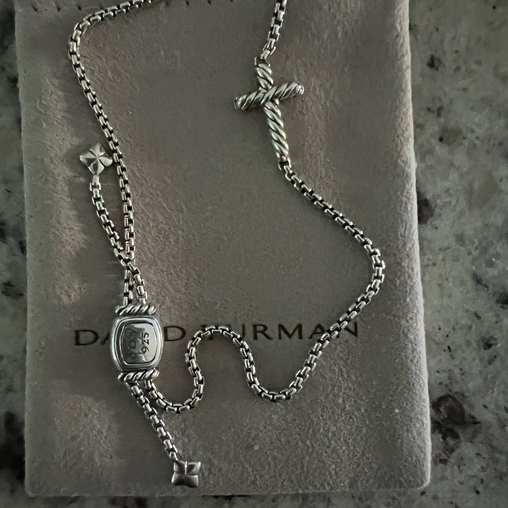 Authentic David Yurman Cross Chain Bracelet Sterling Silver W/Diamonds, 1.7mm